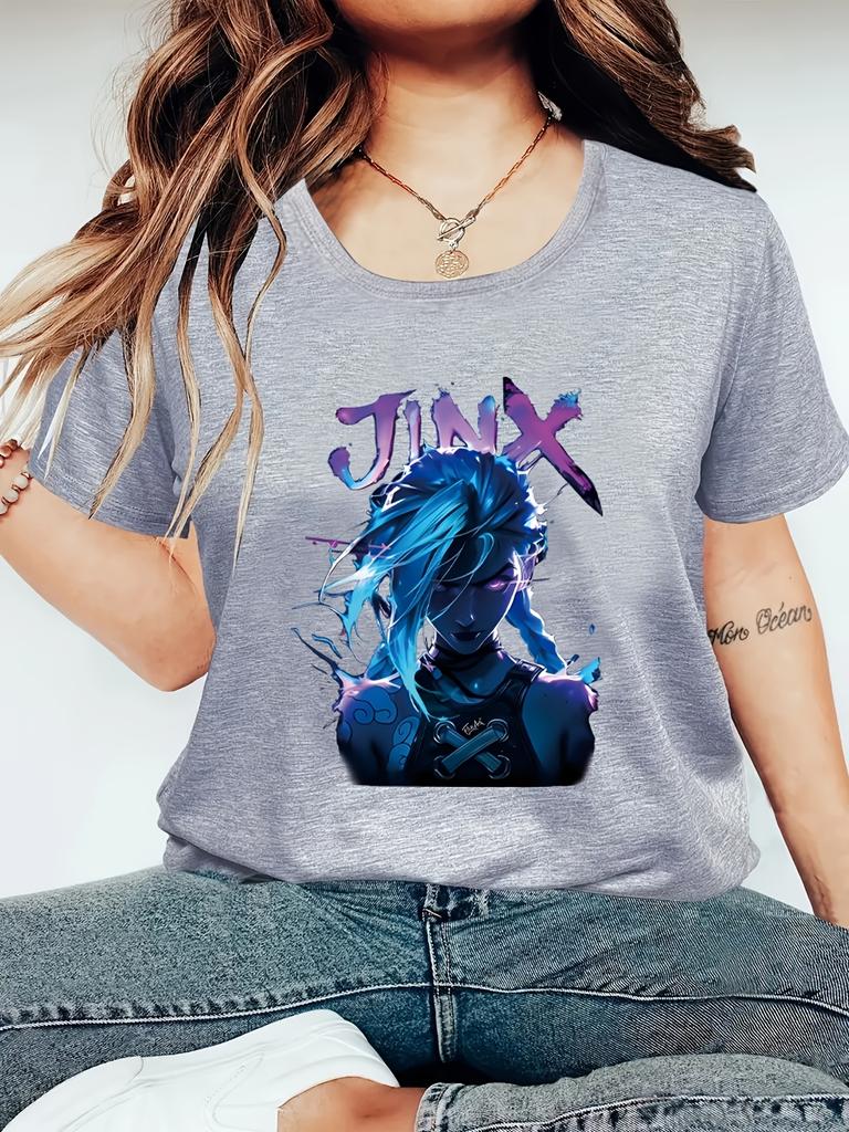 FestivalThemed Jinx Anime Character UnisexS Stylish Casual Printed TShirt Clothing Graphic Short Sleeve Unisex AllSeason