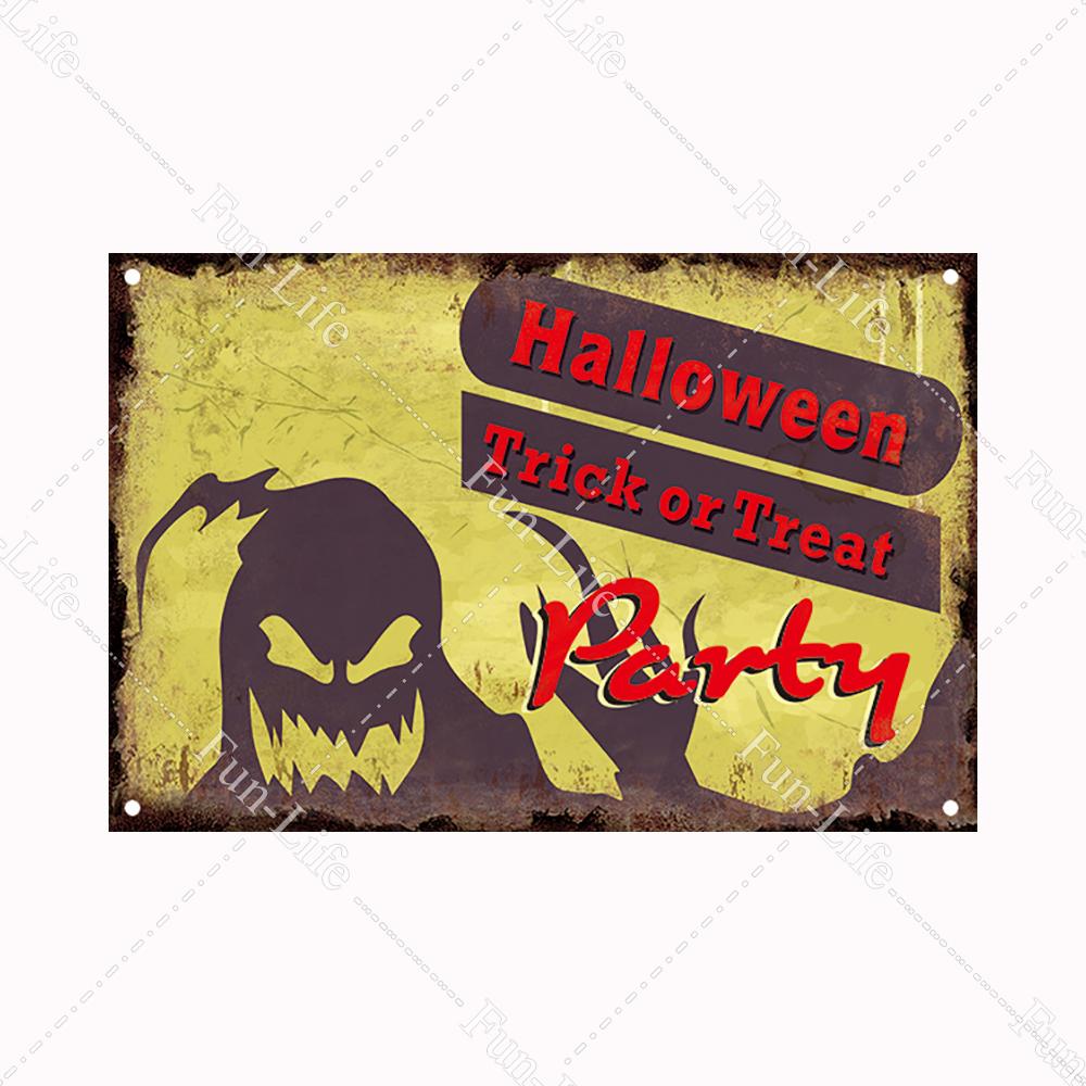 Halloween Pumpkin Tin Sign Vintage Plate Bat Poster Painting Festival Metal Signs Bar Art Party School Wall Home Decor 20x30cm