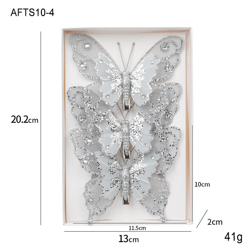 3Pcs New Christmas Decoration Butterfly Christmas Tree Pendant Glitter Simulation Butterfly Scene Atmosphere Props