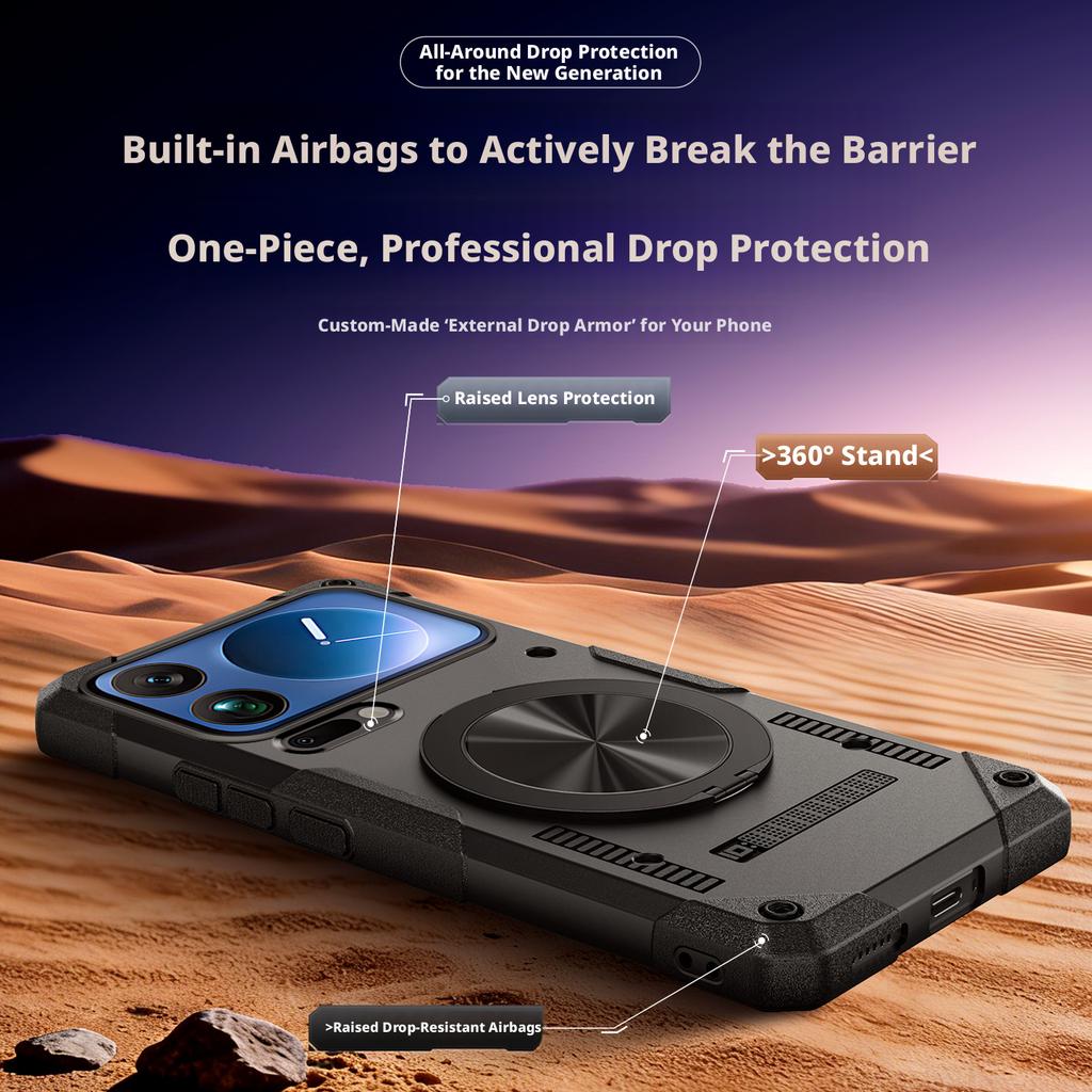 For Xiaomi Mi 17/17 Pro/17 Pro Max Case 360° Rotatable Stand Built-in Airbag Military-Grade Drop-proof Rigid Cover