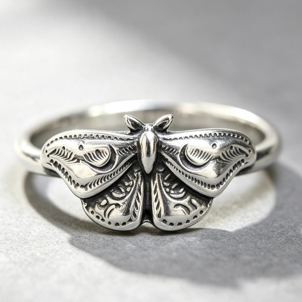 Vintage Death Moth Statement Ring, Retro Engraved Luna Moth Ring, Gothic Insect Stack‑able Jewelry, Unique Gift for Women Men
