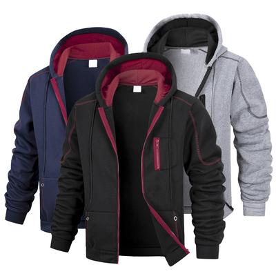 Men's Casual Sports Zipper Hoodie Coat Solid Color Cardigan Sweatshirt Men Clothing Sportswear Slim Fit Casual Jacket