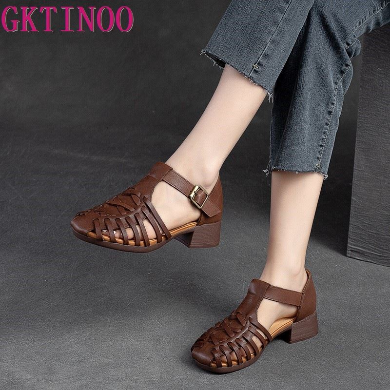 Fashion GKTINOO Women Sandals 2025 Summer Shoes Genuine Leather Covered Toe Soft Casual Walking Zapatos Mujer Plataforma Big Size 35-40