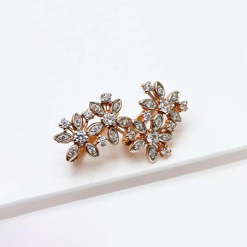 

Exquisite Russian Purple Gold Series Korean Version Of Cherry Blossom Style Ear Buckle Inlaid With Zircon-Plated Rose Gold Earrings Jewelry (pair of rose gold plated)