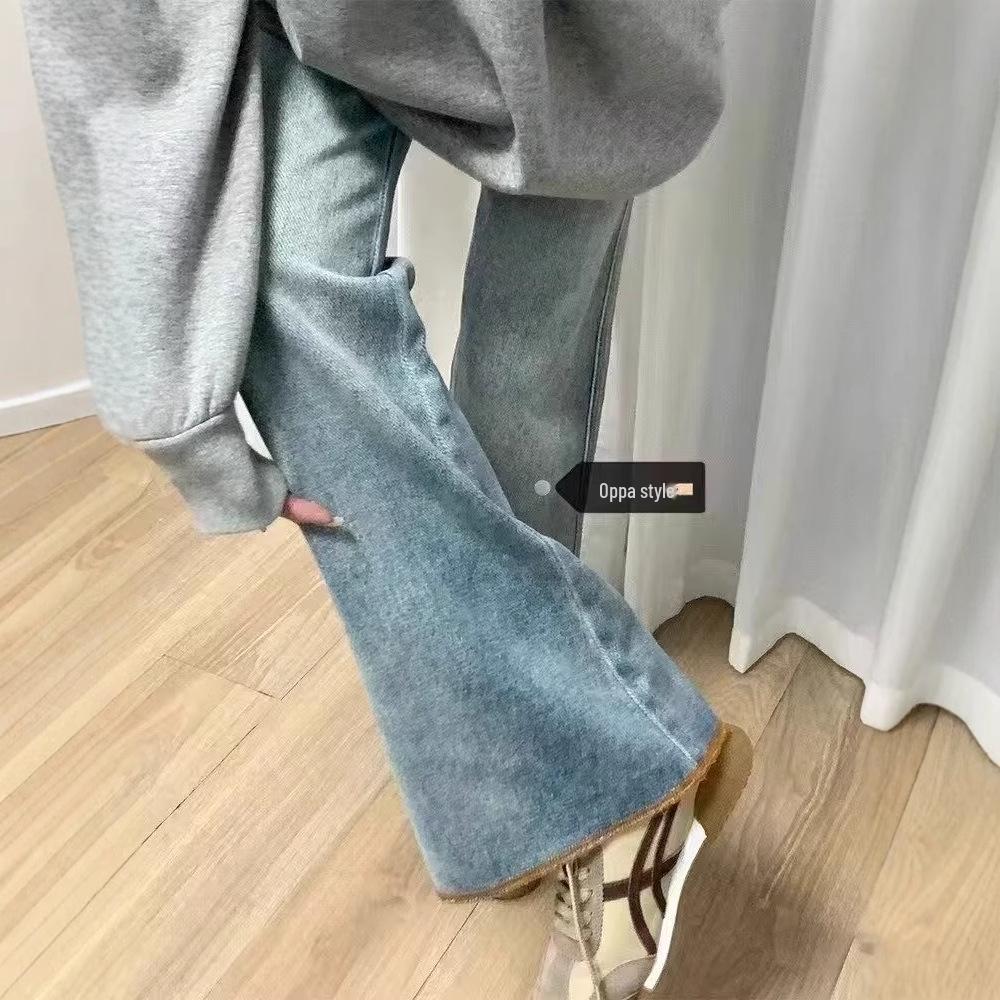 Women's High-Waisted Retro Micro-Flare Jeans - Slimming Wide-Leg Pants for Autumn/Winter 2024