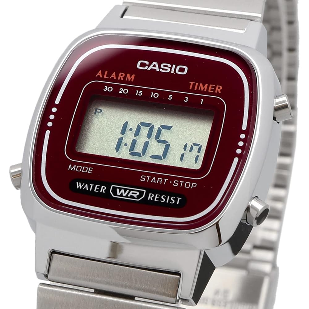 Casio LA670WA-4 Women's Digital Watch Silver Burgundy New Design Overseas Model