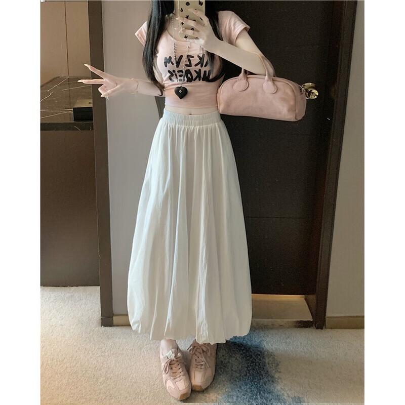 Zuose Summer High Waist A-Line Midi Skirt 42