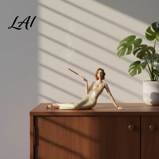 Yoga Meditation Incense Burner Handcrafted Women Aroma Figurine Resin Elegant Lady Stick