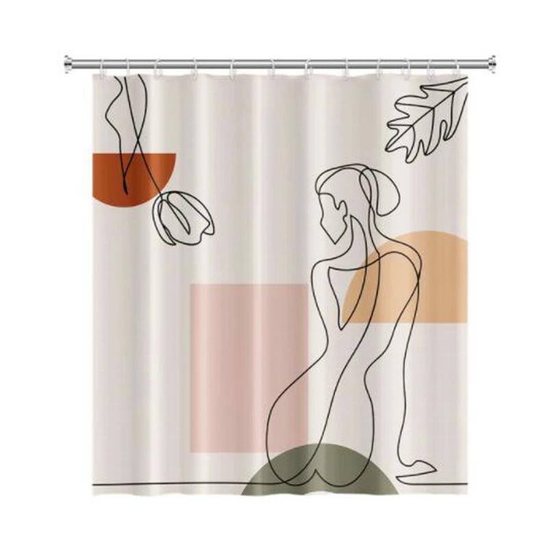 Nordic Wind Abstract Art Boho Shower Curtain Waterproof Polyester Bath Curtain Morandi Color Block Curtains For Bathroom Decor