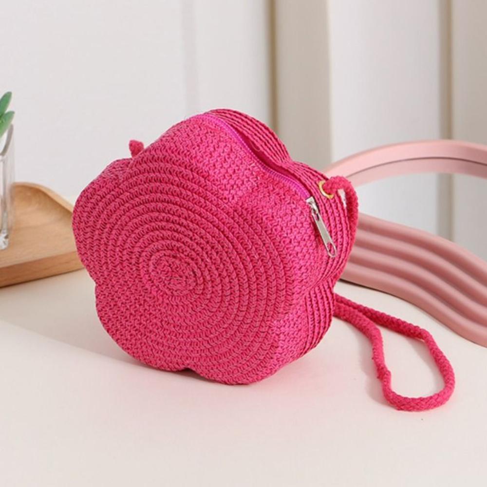 Kawaii Straw Small Shoulder Bag Flower Shape Woven Crossbody Bag Fairy Beach Straw Bag  Summer