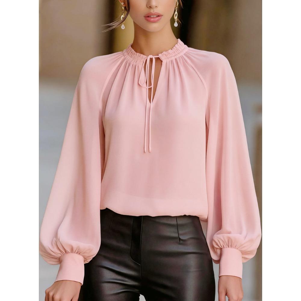 New Arrival: French-style Lantern-sleeve Tie-front Blouse – A Stylish Top for Women’s Everyday Wear