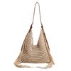 Vintage Style Wicker Handbag With Zipper Inner Pocket For Daily Casual Use