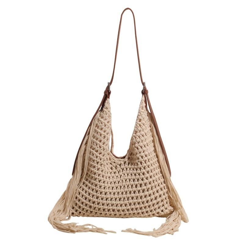 Vintage Style Wicker Handbag With Zipper Inner Pocket For Daily Casual Use