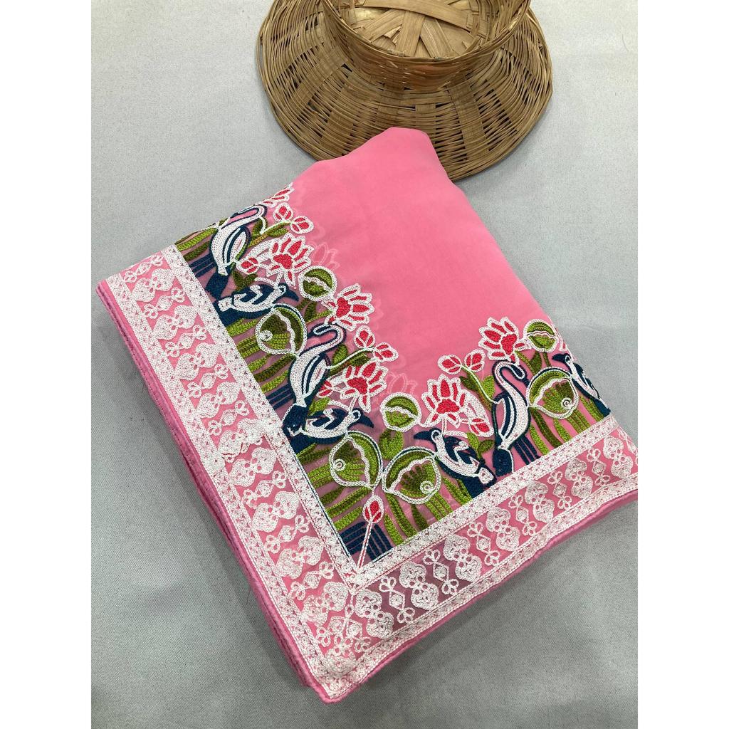 WEDDING SPECIAL COLLECTION | Premium Soft Georgette Saree with Embroidery Cutwork Border