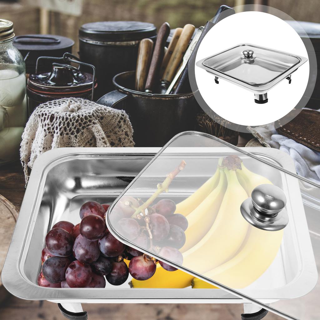 Steel Buffet Serving Tray for Holder Fruit Pans Dish Chafing Server Kitchen Food Rack Dishes