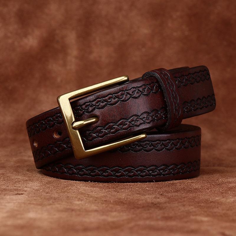 Italy Imported Vegetable Tanned First Layer Cowhide Belt Women'S Leather Fashion Casual Personality Retro Embossed Belt Women'S