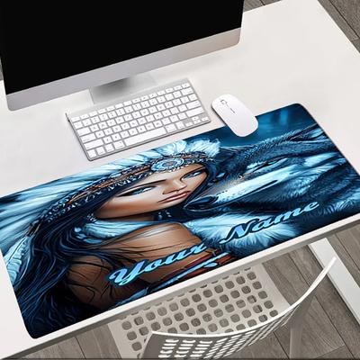 1PC Custom Name Native Spirit Wolf Mouse Pad, Keyboard and Mouse Desk Pad, for Computer Notebook Birthday Gift For Any Room Or Office