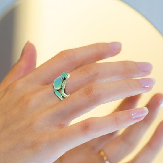 Froschring, süßer, farbenfroher, verstellbarer Laubfroschring, handgemachter, lustiger Schmuck, perfektes, einzigartiges Geschenk, süße Tierringe für die Strand-Sommerparty.