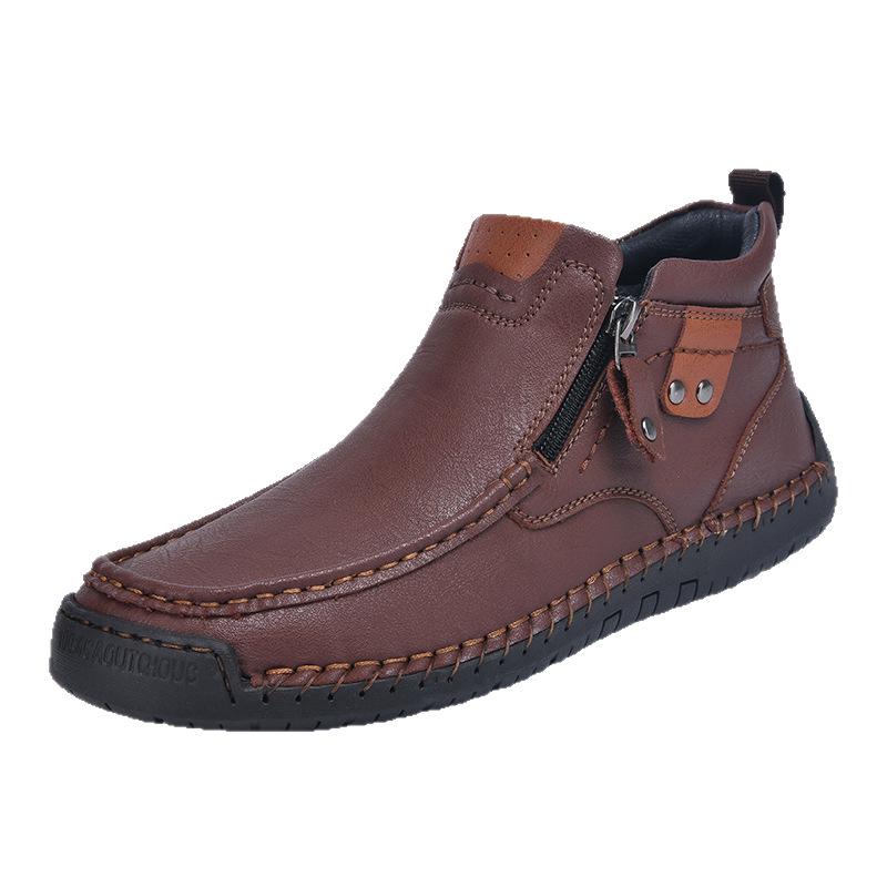 2024 Winter Men's Casual Mid-Top Side Zip Short Boots - Fashionable Large Size Outdoor Shoes