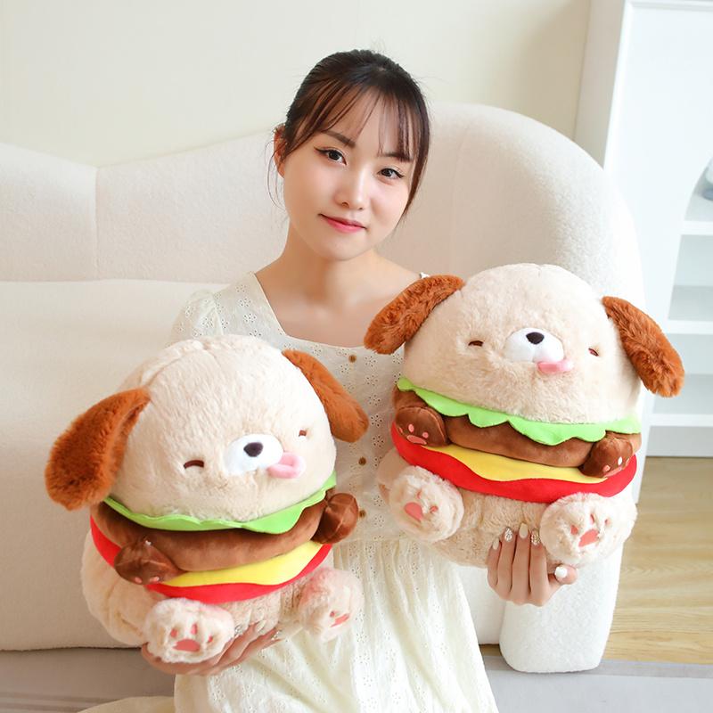 Creative Dog Burger Plush Toy Stuffed Soft Plushies Hamburger Puppy Pillow Sofa Cushion Cute Room Decor Boy Girl Birthday Gift