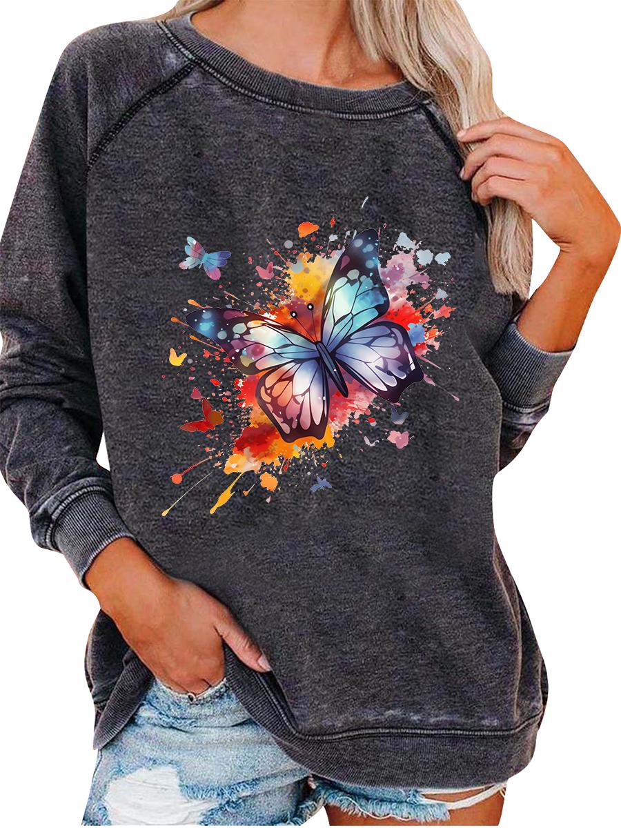

Женский пуловер оверсайз, модный топ с принтом бабочки, женский свитшот на весну/осень 3XL серый