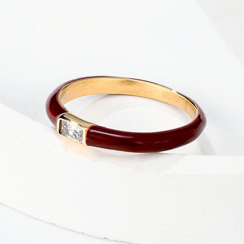 Super Display Baijiu Red Oil Dripping Zircon Ring Titanium Steel Electroplated Diamond Ring Women's Light Luxury Accessories