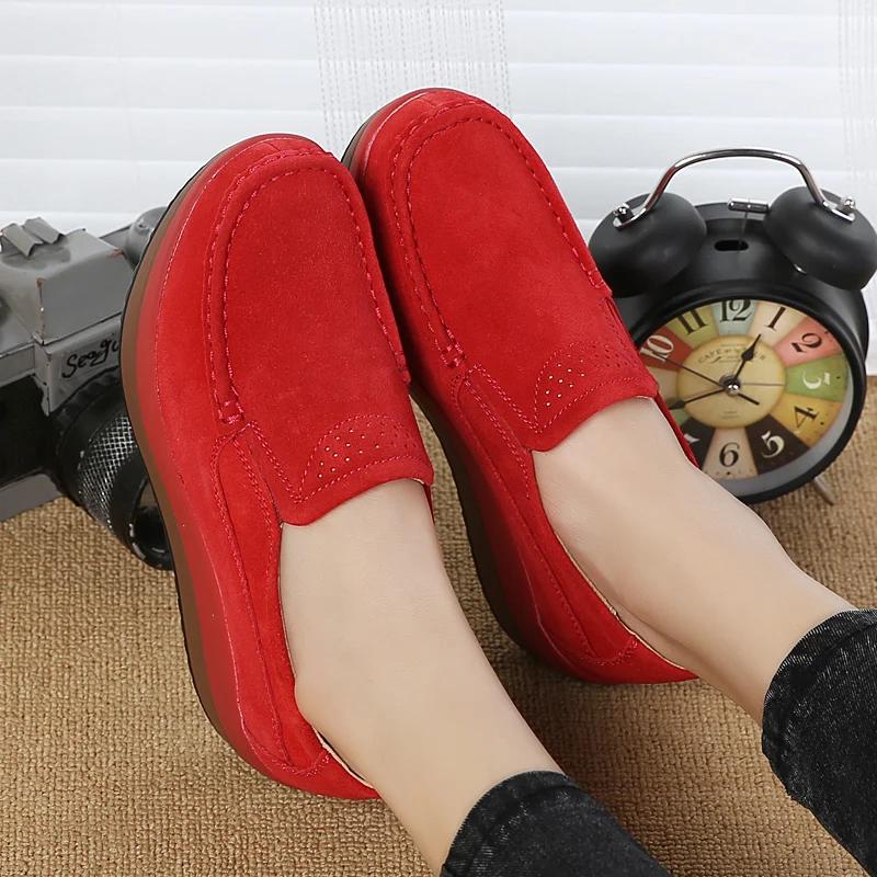 Women Loafers Suede Leather New Thick Sole Footwear Platform Flat Shoes for Women Comfort Wedge Moccasins Slip  Casual Shoes
