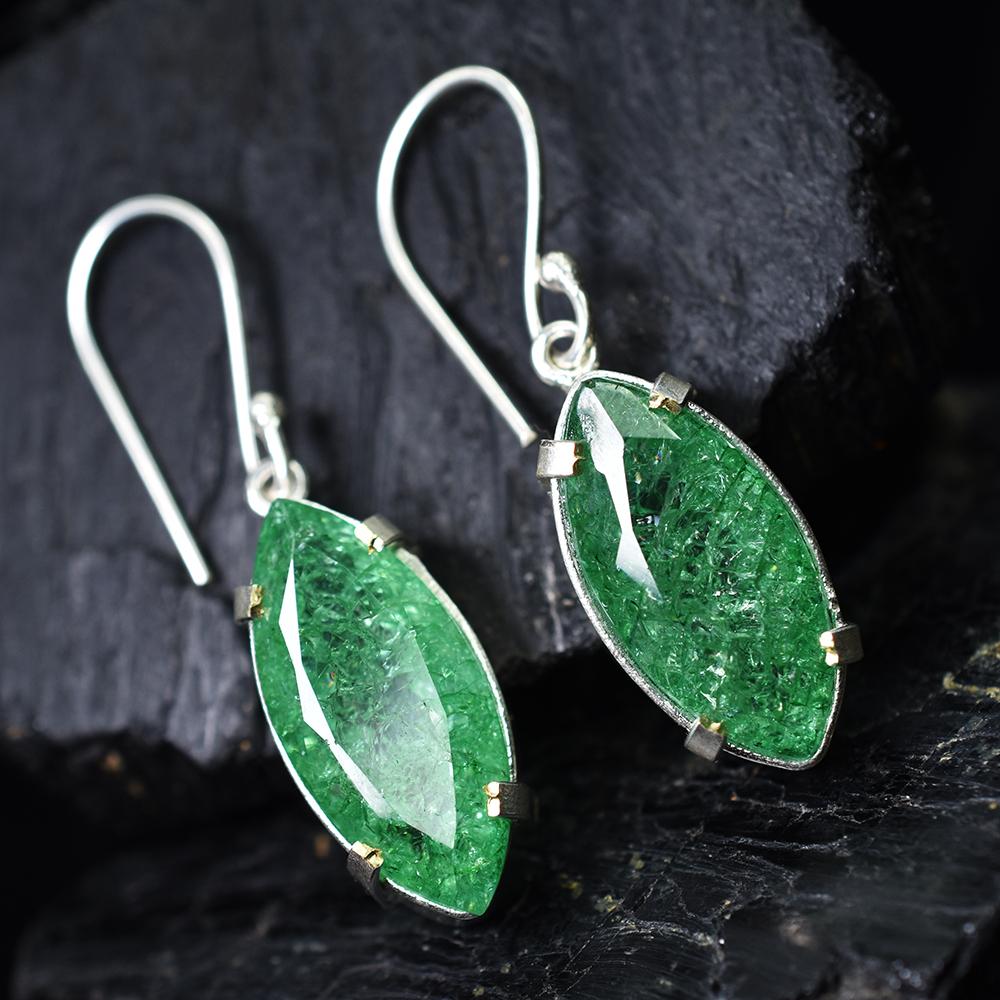 CERTIFIED 925 Sterling Silver 65 Ct Natural Marquise Green Emerald Gems Earring MY.ER-43-NS