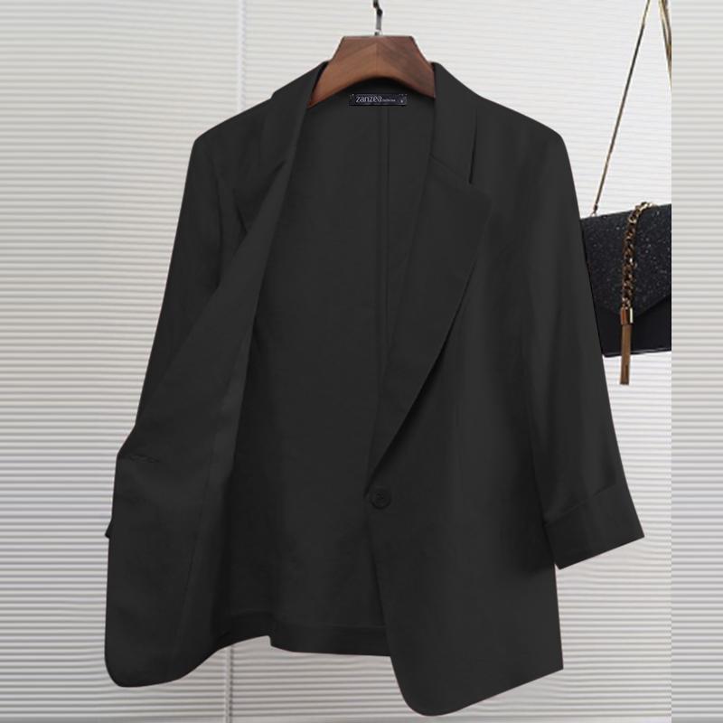 ZANZEA Women Casual Notched Lapel 3/4 Sleeve Loose Cardigan Thin Outwear