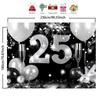1pc Elegant Black and Silver 25th Anniversary Wedding Backdrop Banner Photography Wall -S