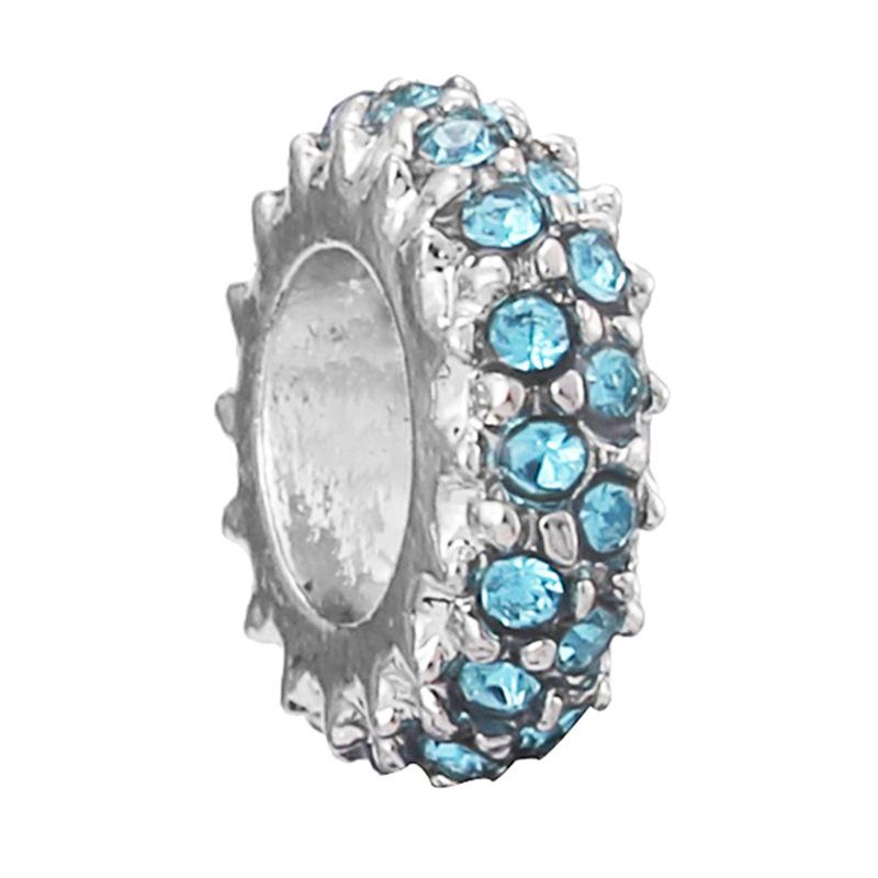 New Silver Plated Blue Diamond Alloy Large Hole Charm Beads For DIY Bracelet Necklace Jewelry Accessories Gifts