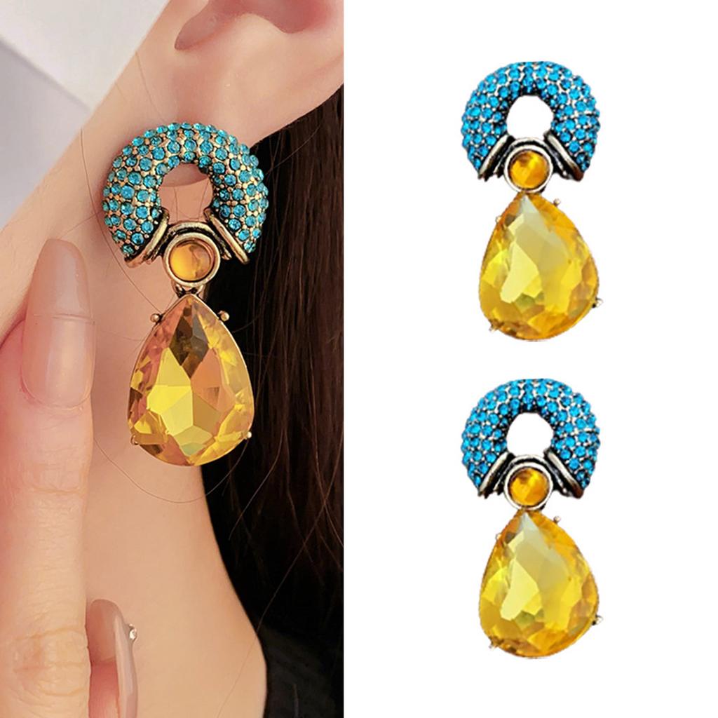 Chic Rhinestone Embellished Teardrop And Circle Metal Studs Earrings Accessory Perfect For Enhancing Any Outfit