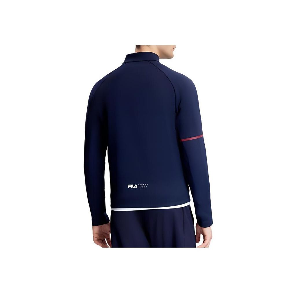 Fila Logo Print Tennis Polo Knit Sports Jacket Men Jackets Dark-Blue A11M333504F-NV