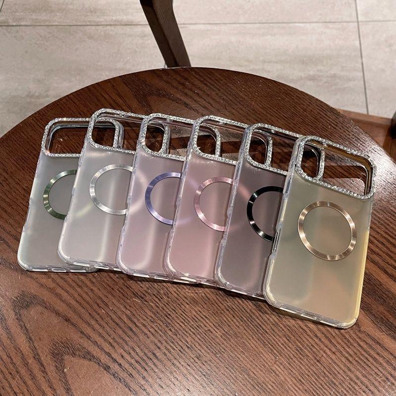 Luxury Sparkling Diamond Decorative Camera Frame Magnetic Case iPhone 17 Air 16 15 14 Plus 13 12 Pro Max 11 Shock Bumper Cover