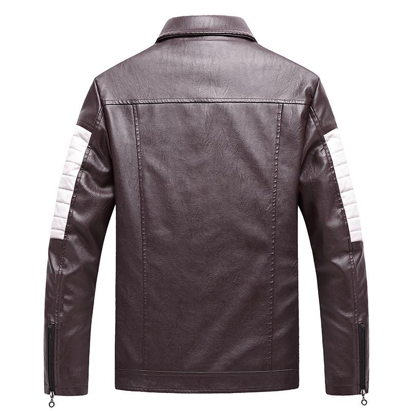 Leather Jacket Men's Slim Pu Leather Jacket Fashion Motorcycle Leather Jacket Plus Velvet Casual Thickened Men's Lapel Contrast Color Leather Jacket