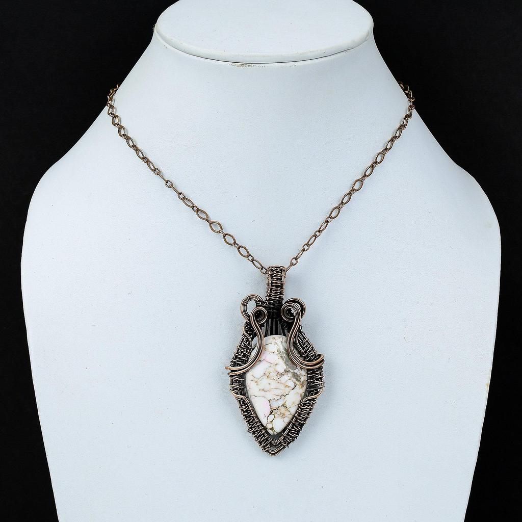 Wild Horse Gemstone Jewelry Pure Copper Wire Wrapped Handmade Pendant For Gift