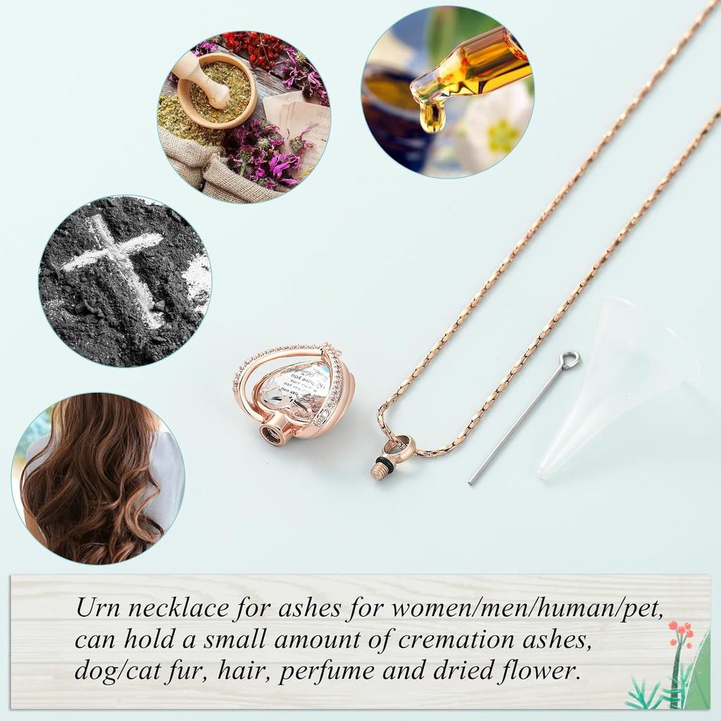 Imrsanl Angel Wing Heart Urn Pendant Necklaces for Women Girls Crystal Birthstone Cremation Jewelry Urns for Human Ashes Memorial Locket Keepsake