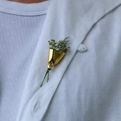 Stříbrná květinová brož Vintage zlatá brož Temperamentní kovová spona na oděv Dárek
