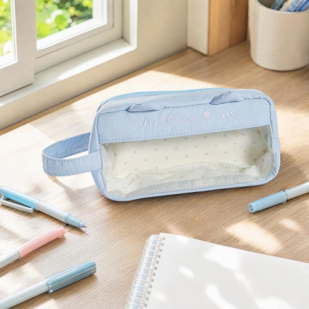 Desktop Storage Y2k Dots Cat Pencil Case Large Capacity Cloth Stationery Bag School Supplies