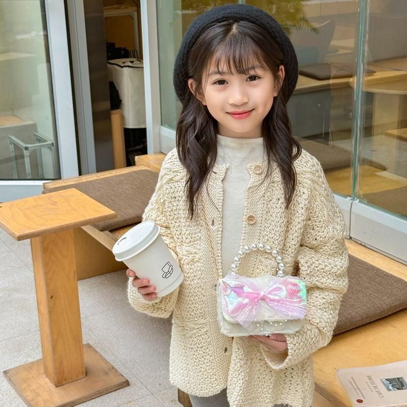 Childrens Fashionable Modern Single Shoulder Bag With Pearl Details And Bow Design