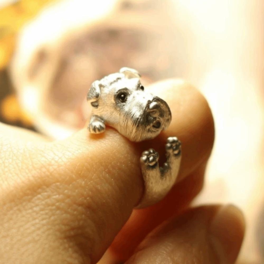 Metal Rhinestone Dog Rings Open Mouth Design Fashion Jewelry Cute Cat Ring  Work