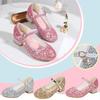 Girls Shoes Children High Heel Glitter Rhinestone Sandals Buckle Kids Princess Dance Shoe Student Performance Leather Shoes