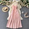 V Neck Silm Long Machine Embroidery Sling Dress