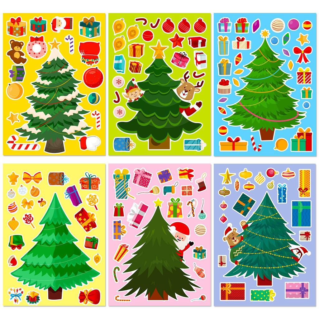 6 Stück/Set DIY Weihnachtsbaum Schneeflocken Puzzle, Tür- und Fensterdekoration für festliche Atmosphäre, Puzzle-Aufkleber Weihnachtsgeschenke