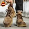 Martin Boots Autumn British Style Retro American Rhubarb Boots Sports Thick-soled High-top Leather Boots with Velvet