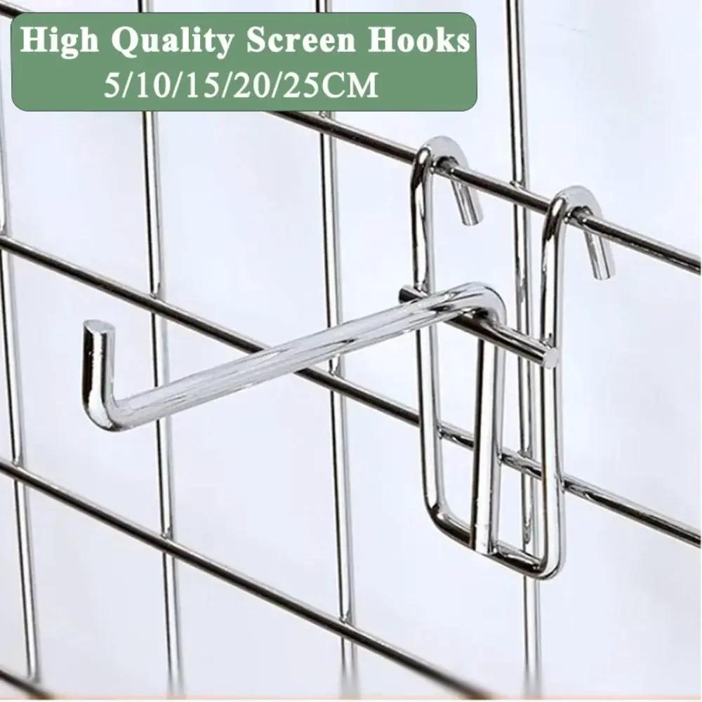 Durable 5-25cm Screen Hooks 3.2mm Thickness Supermarket Wire Mesh Hanging Hooks Stainless Steel Grid Hooks For Screen Grid