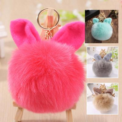 Rabbit Ear Soft Pompom Ball Key Ring Chain Keychain Bag Charm Pendant