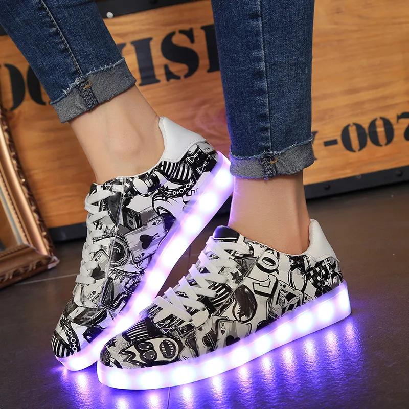 Maogu 2024 Adult Unisex Womens Mens Kid Luminous Sneakers Glowing USB Charge Boys LED Colorful Light-up Shoes Girls Footwear