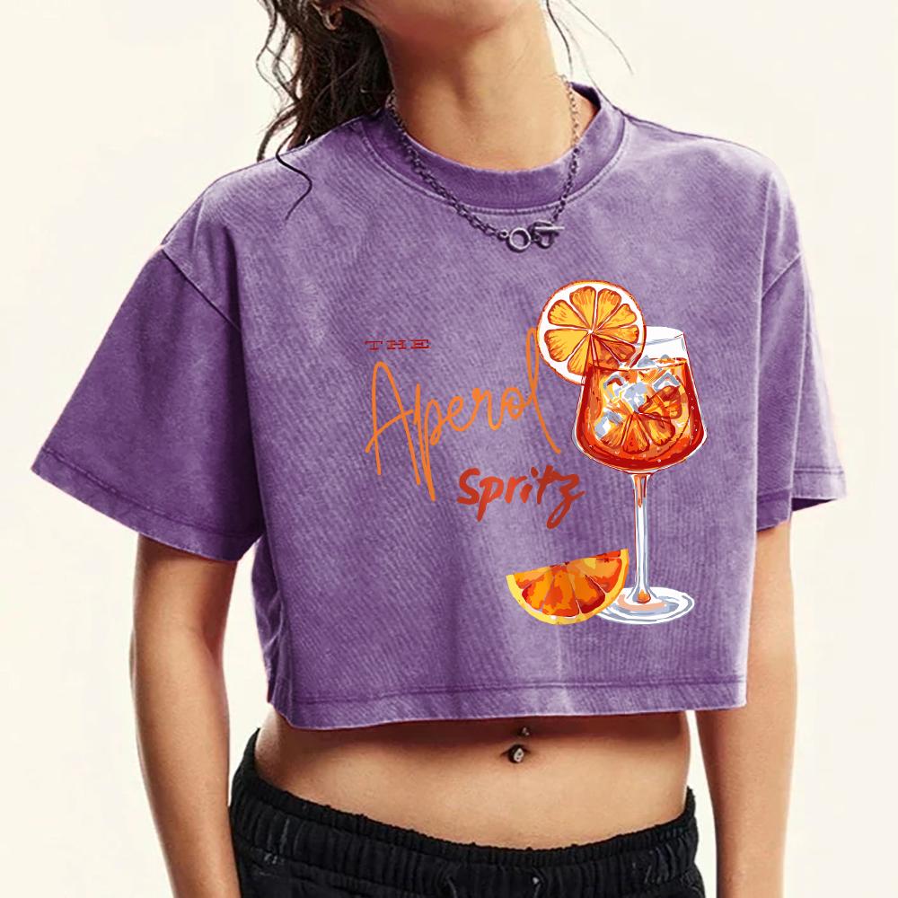 

Лимонный Красное Вино Принт Женские Выстиранные Футболки Летний Хлопковый Кроп-Топ Повседневная Одежда Ретро Фитнес Приталенная Футболка XL