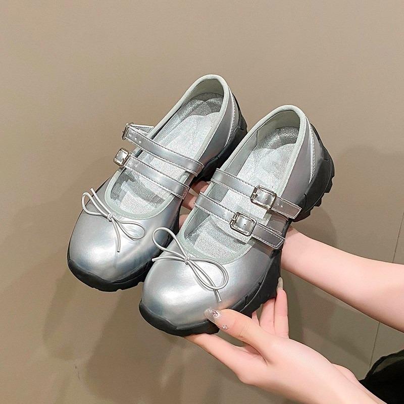 PU Butterfly-knot Round Toe Flats Spring/autumn Buckle Strap Ladies Shoes on Sale 2025 Fashion Shallow Sweet Women's Shoes